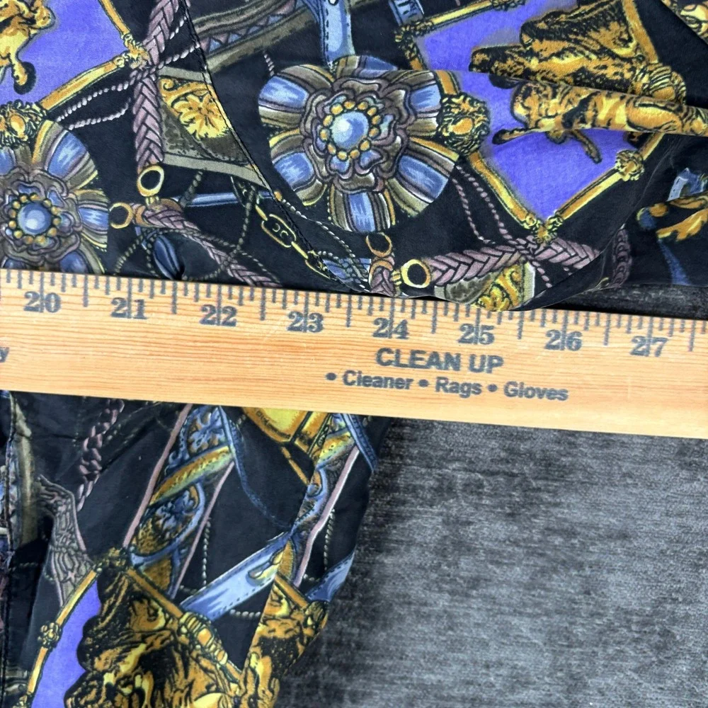 Vintage Pan Asia Silk Windbreaker Jacket Medium Baroque Gold Chain Print Black